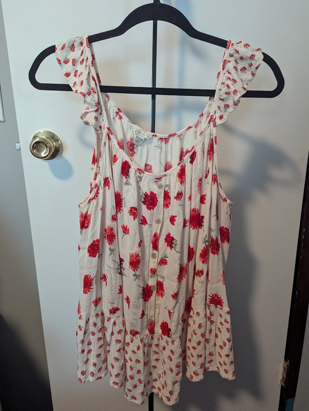 Cato Cream Tunic Tank with Red Floral Print